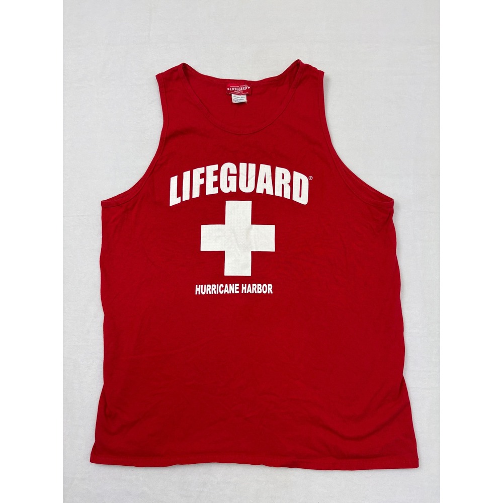 Lifeguard Hurricane Harbor Red Tank Top Mens XL Sleeveless Cotton Graphic Shirt